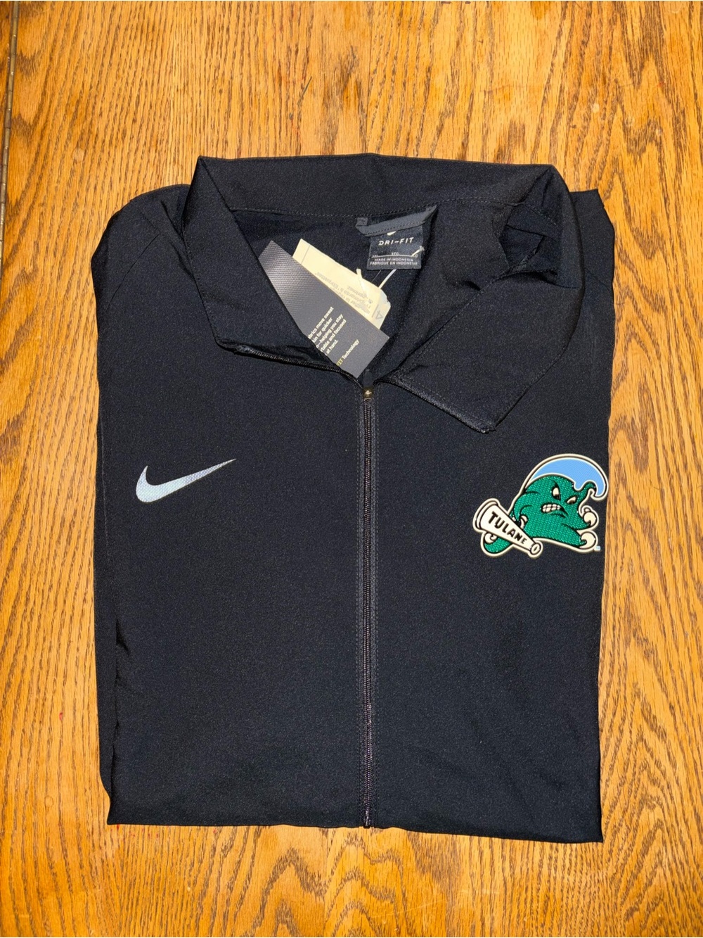 Nike Black Lightweight Dri-FIT Full-Zip Jacket with Tulane Wave Logo